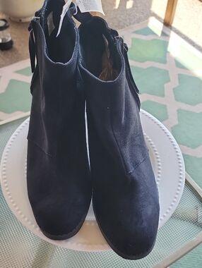 Old Navy Black Suede Ankle Booties with Side Zipper